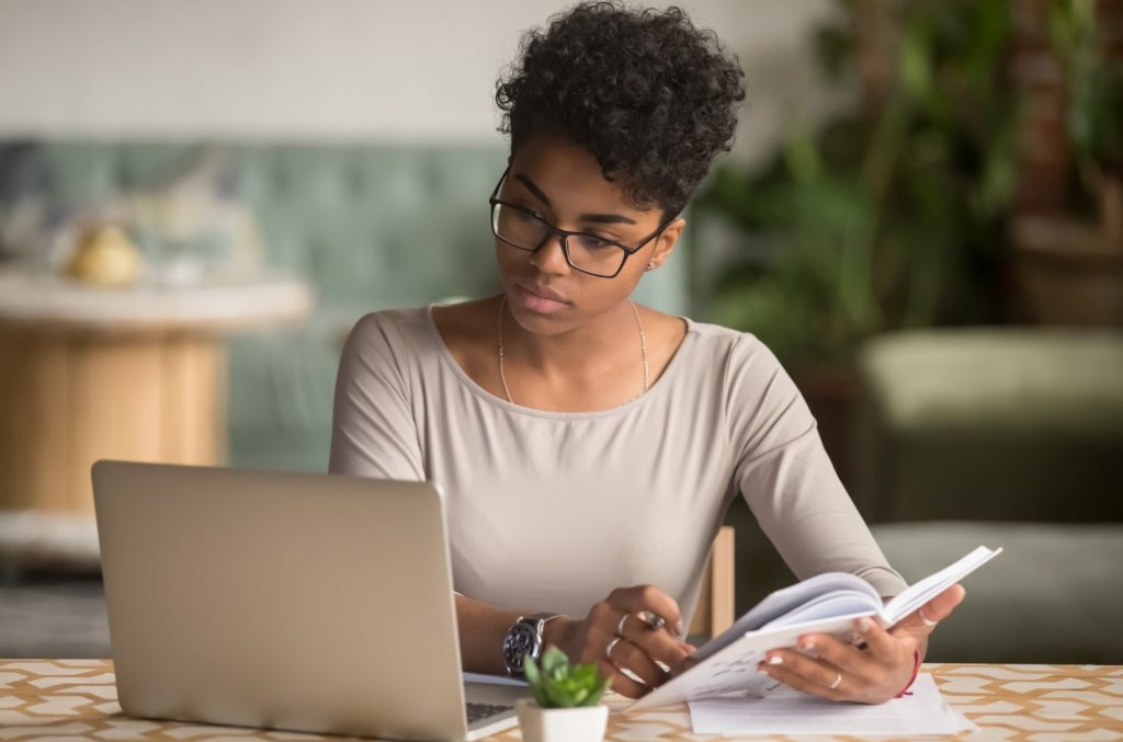 A woman looking up information on offering professional mortgage advice