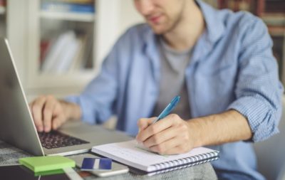 A financial services student revising in preparation for his exam.