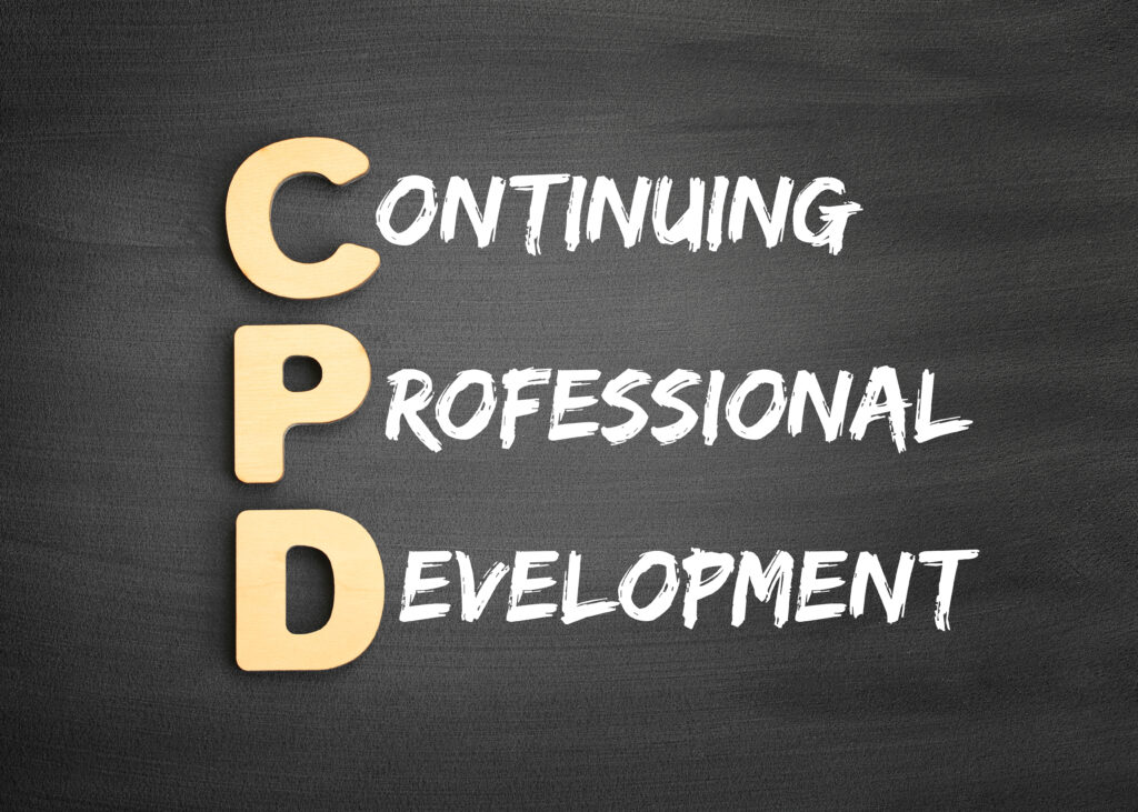 The CPD acronym broken down and explained on a virtual blackboard.