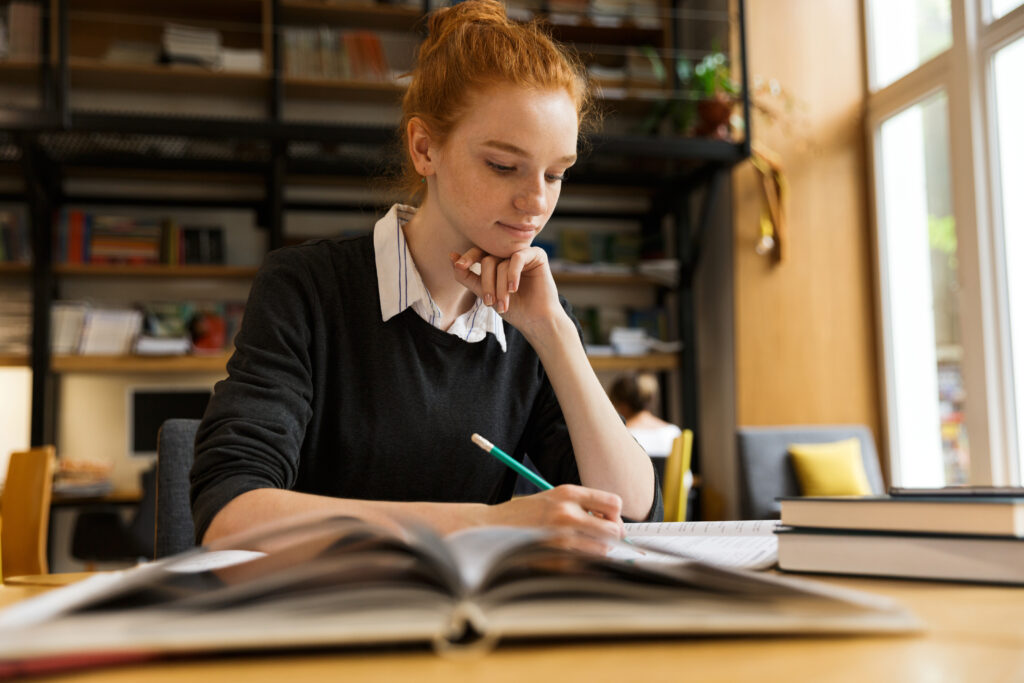 Young woman studying.